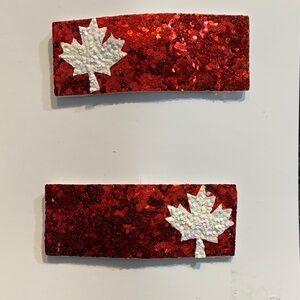Hand Crafted Red and White Maple Leaf Hair Clips